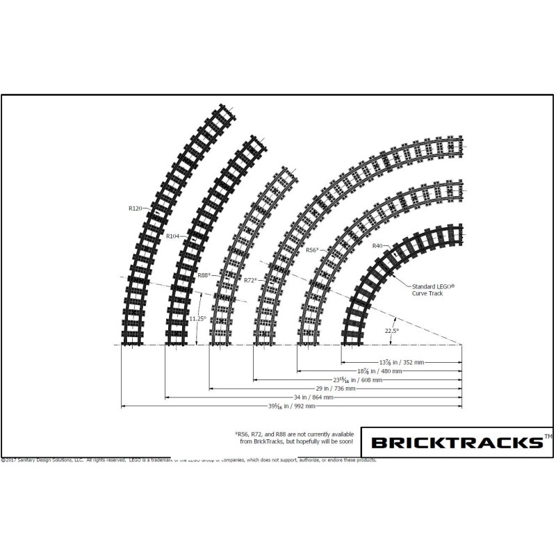 Lego discount track dimensions